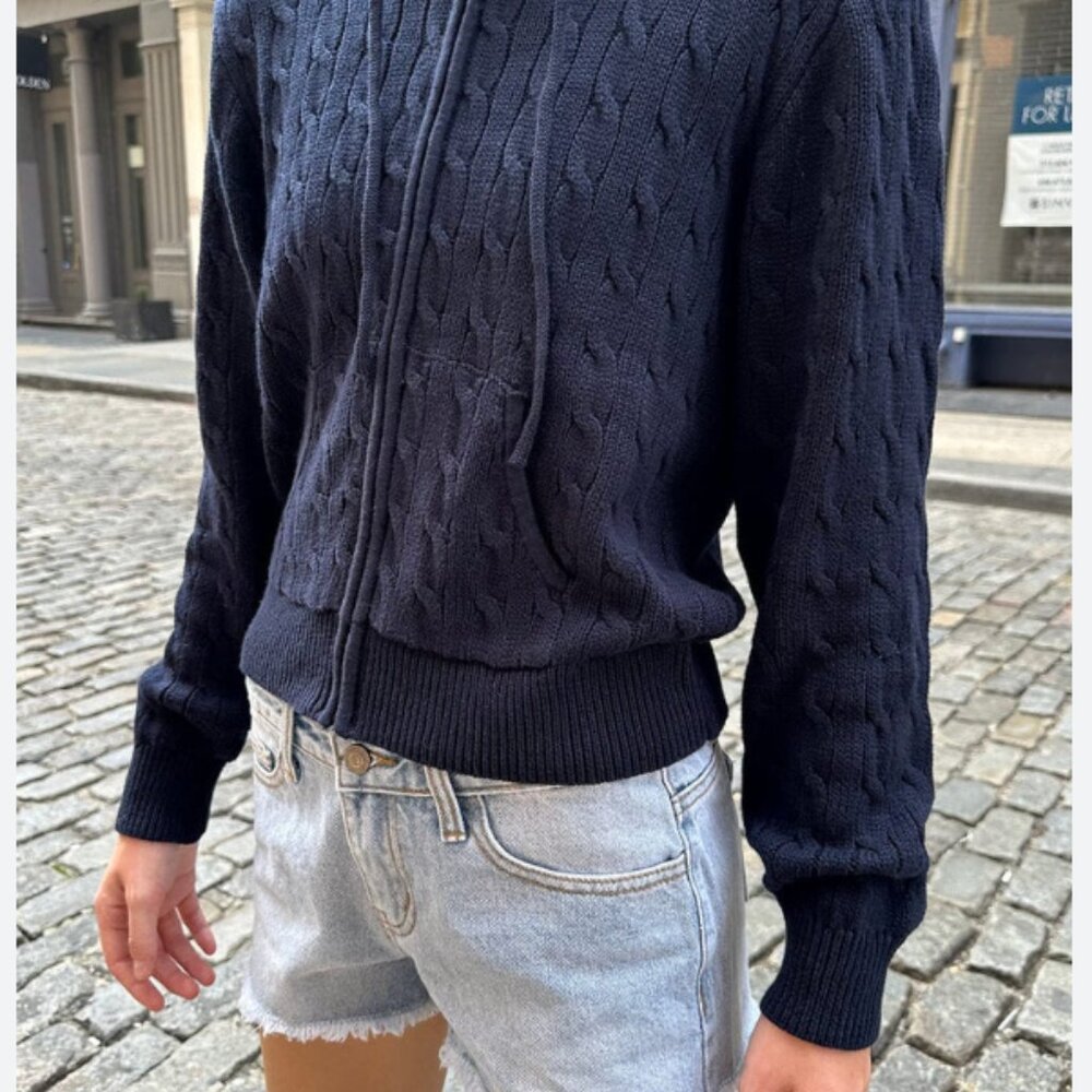 Brandy Melville Navy Cable Knit Zip Up Sweater